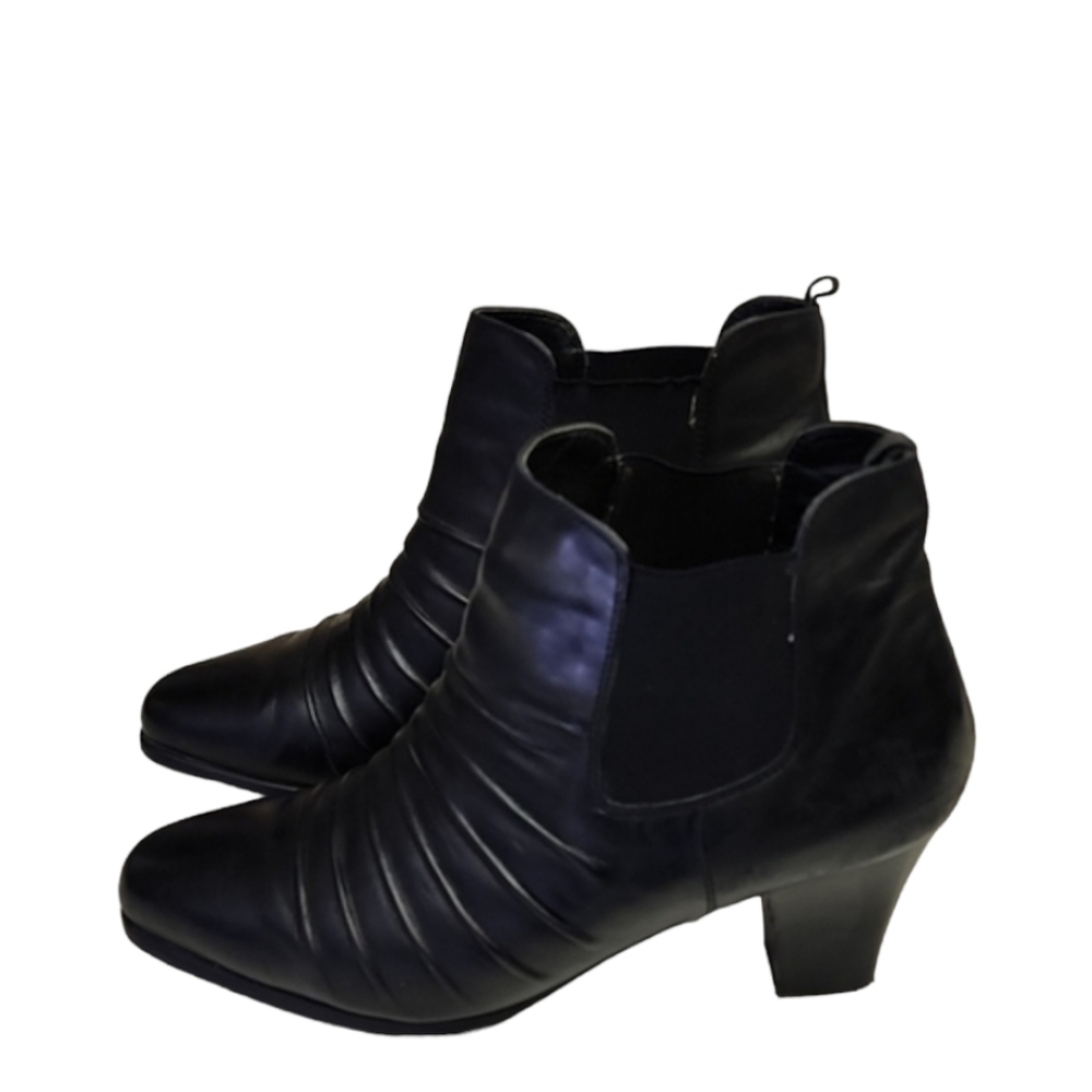 VINTAGE ROS HOMMERSON Ruched Leather Booties 10W Black Chelsea Ankle Booties - Picture 3 of 16